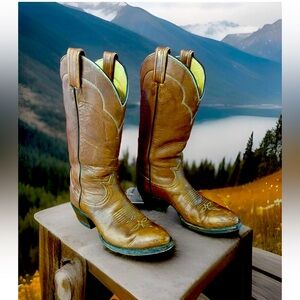 Tony Lama Brown Leather Cowboy Western Rodeo Boots Womens Size 6.5 A Narrow